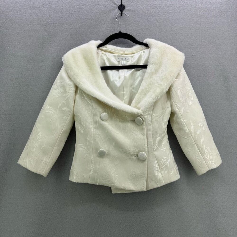 White House Black Market Cream Double-Breasted Faux Fur Collar Jacket